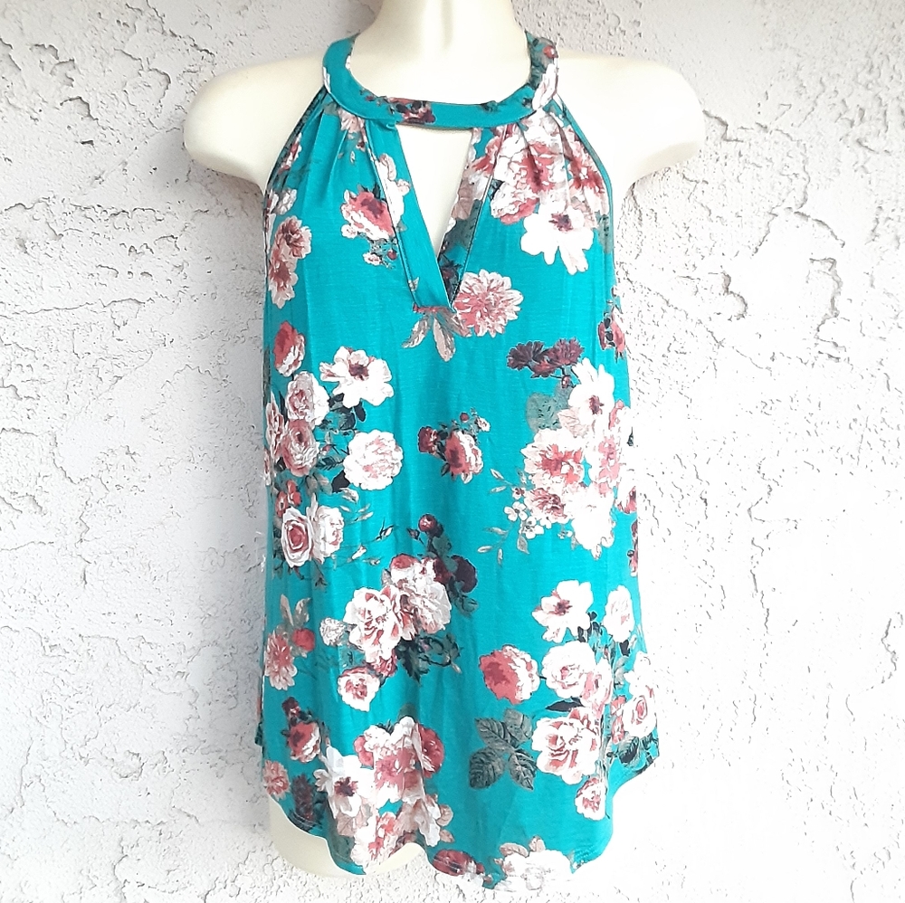 ABLE Teal Floral Printed Span Women Small Top